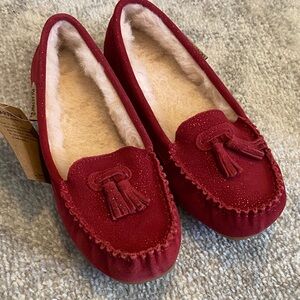 BearPaw Women’s Red Suede Tassel Moccasins